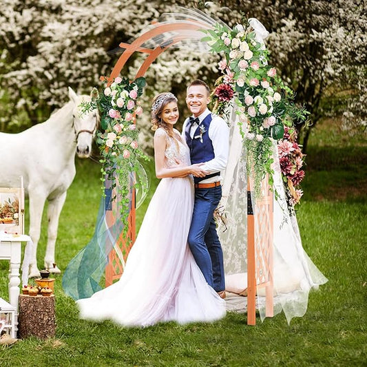 Giantex 7.7FT Wooden Garden Arbor Trellis, Outdoor Pergola Arch with Climbing Plant Support, Wood Wedding Arch for Ceremony, Pathway, Birthday Party, Garden Décor, Weather-Resistant, Easy Assembly