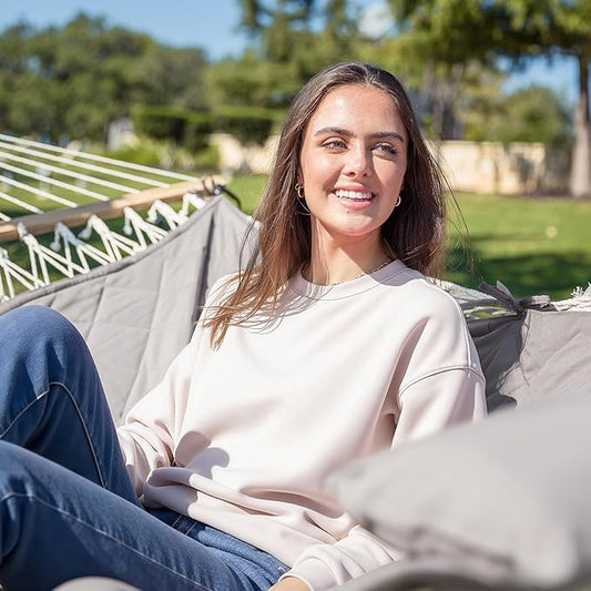 ANOW Double Rope Hammock with Stand 12FT, Heavy Duty Hammock with Polyester Pillow and Pad, 450 LBS Weight Capacity, Light Grey