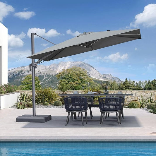 PURPLE LEAF 10' X 6.5' Left-right Tilting Outdoor Patio Umbrella Swivel Offset Cantilever Heavy Duty Rectangle Aluminum Umbrella with UV Resistant for Deck Pool Patio Backyard, Graphite Grey