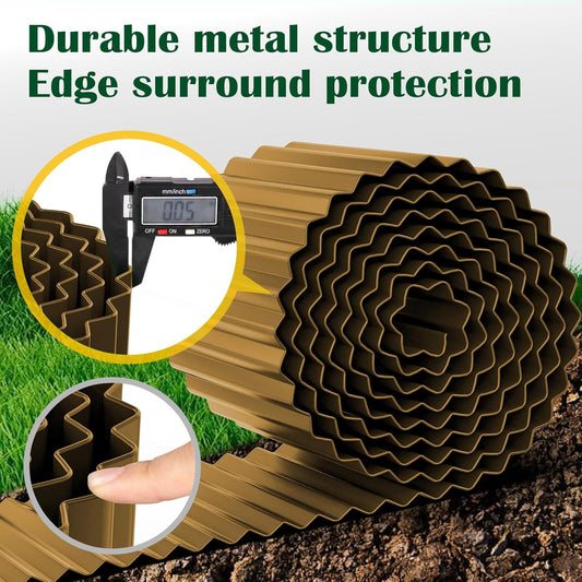 LAVEVE Corrugated Metal Garden Edging 8" x 20Ft, Landscape Edging Border for Lawn, Flower Bed, Garden Fence, Paver Edging (Bronze)