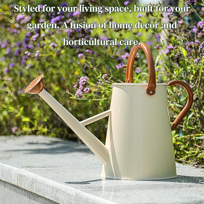 Metal Watering Can with Removable Spout, 1.5 Gallon Large Watering Cans for Plants, Galvanized Steel Gardening Water Can for Indoor & Outdoor Use, Watering Pot with Ergonomic Movable Handle(White)
