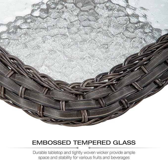 Joyside Outdoor Swivel Rocker Patio Chairs Set of 2 and Matching Side Table - 3 Piece Wicker Patio Bistro Set with Premium & Soft Fabric Cushions(Mixed Grey/Aqua)