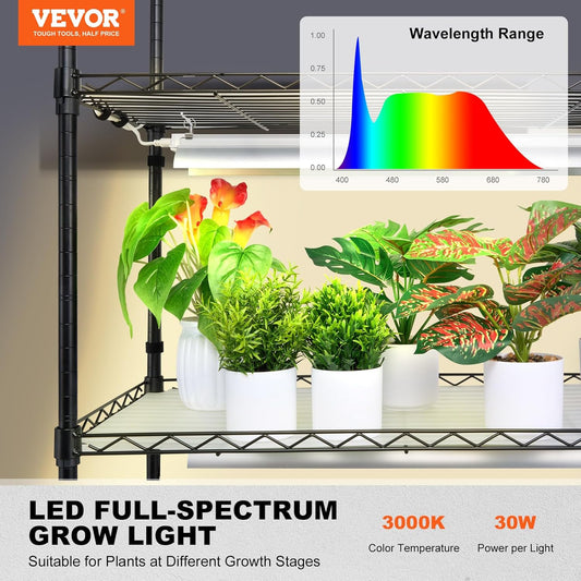VEVOR Plant Stand with Grow Light, 4 Tiers Plant Shelf with 3000K 180W LED Full Spectrum Light for Indoor Plants, Grow Light Shelf with Timer for Seed Starting 35.4" L x 13.8" W x 59.1" H