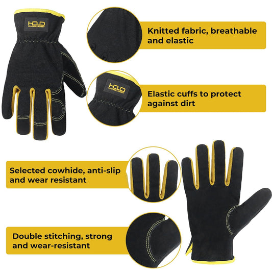HLDD HANDLANDY Mens Leather Gardening Gloves, Utility Work Gloves for Gardening, Yardwork, Construction, Mechanics