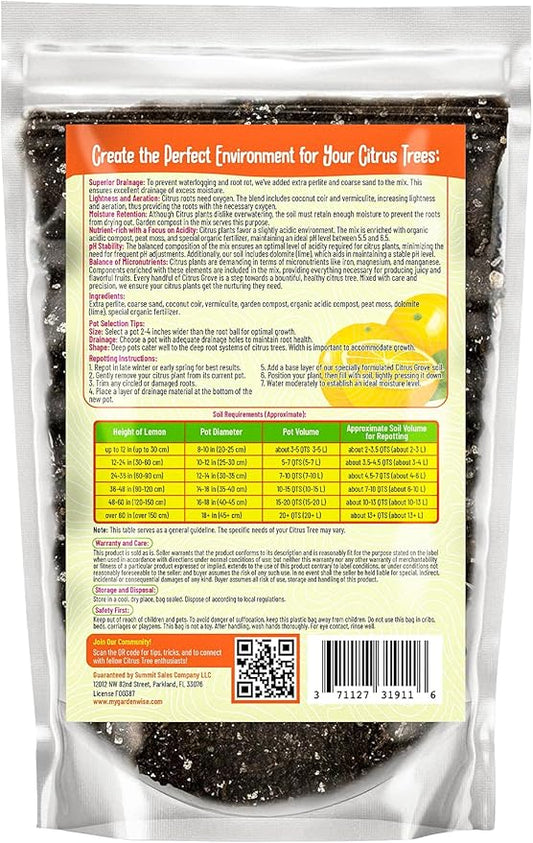 Premium Organic Citrus Potting Soil for Indoor/Outdoor Plants - Perfect for Oranges, Lemons, Limes & Grapefruits Trees - Hand Blended for Optimal Growth (1 Quart)