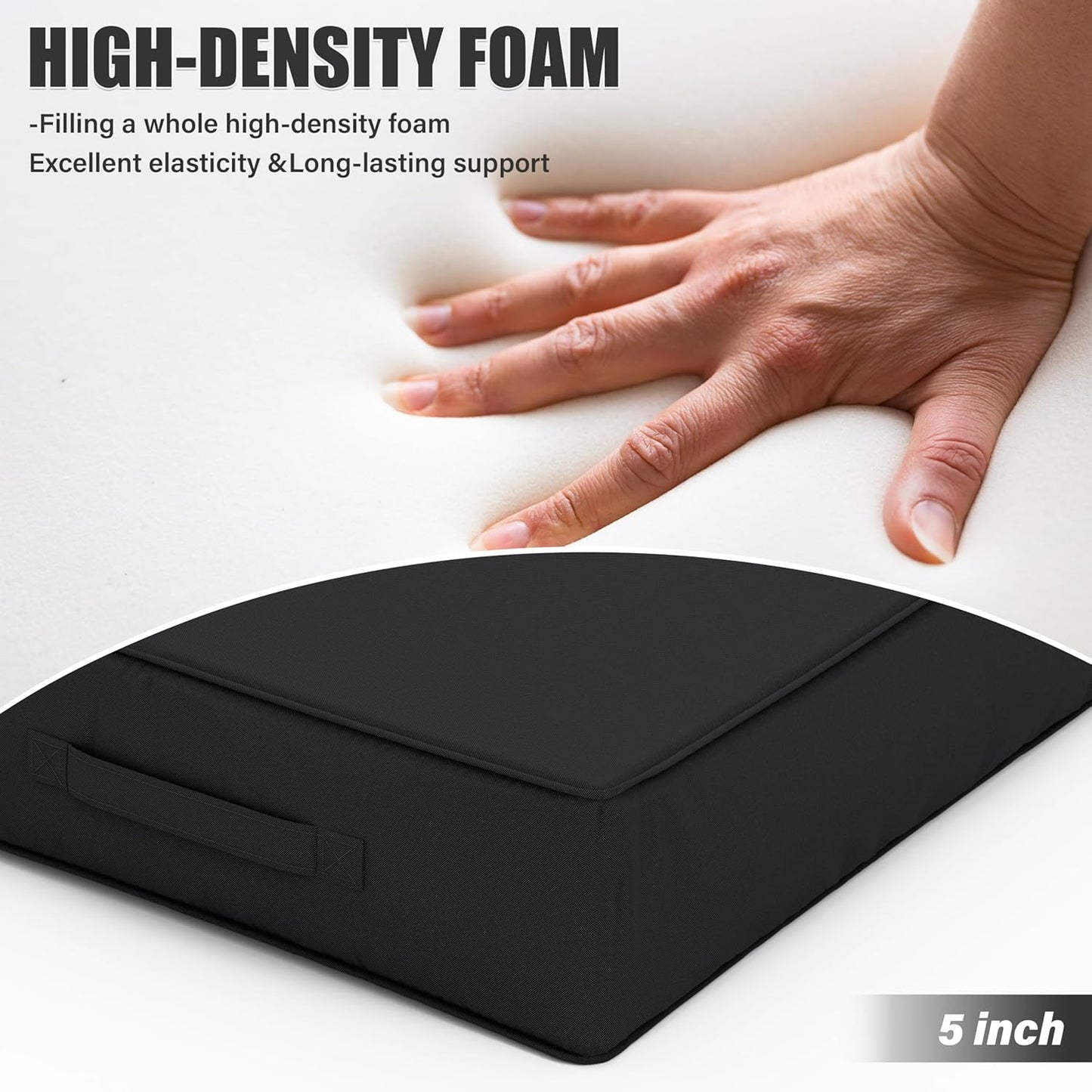 Patio Chair Cushions 24 X 24 X 5 Inch Waterproof Outdoor Seat Cushions for Patio Furniture, Outdoor Sofa Couch Pads with Ties & Handle, Set of 2, Black