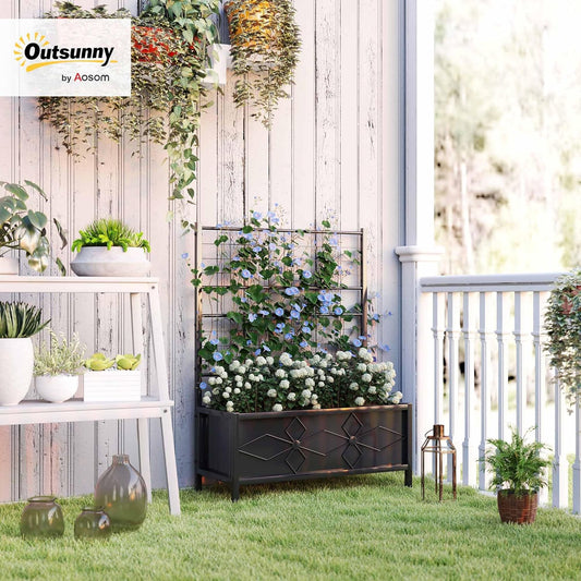 Outsunny Planter Box with Trellis, 35.4 x 15.7 x 47.2 inch Raised Garden Bed with Drainage Holes, Planters for Outdoor Plants, Vegetables, Flowers, Herbs, Trellis Planter, Black