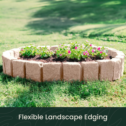 Beuta Landscape Edging | Garden Edging Border | Faux Stone Block XL for Lawn Edging, Flower Beds & Yard Edging – 10 Pack | Each Section Has 6 Blocks 48" L x 4" W x 9.5" H | 30 Spikes | Sandstone