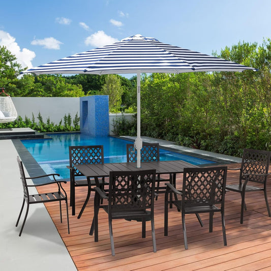 Aoodor Patio Dining Table for 6 People, 59" L x 38" W Rectangular Metal Outdoor Dining Table with Adjustable Umbrella Hole for Garden, Poolside, Backyard