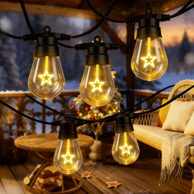 LED Christmas Lights, 50FT Patio Lights with 16Pcs Shatterproof S14 Bulb(1 Spare),4 Lighting Mode, Connectable,Waterproof Warm White Edison Plastic Bulb Hanging Light for Yard Gazebo Porch Décor