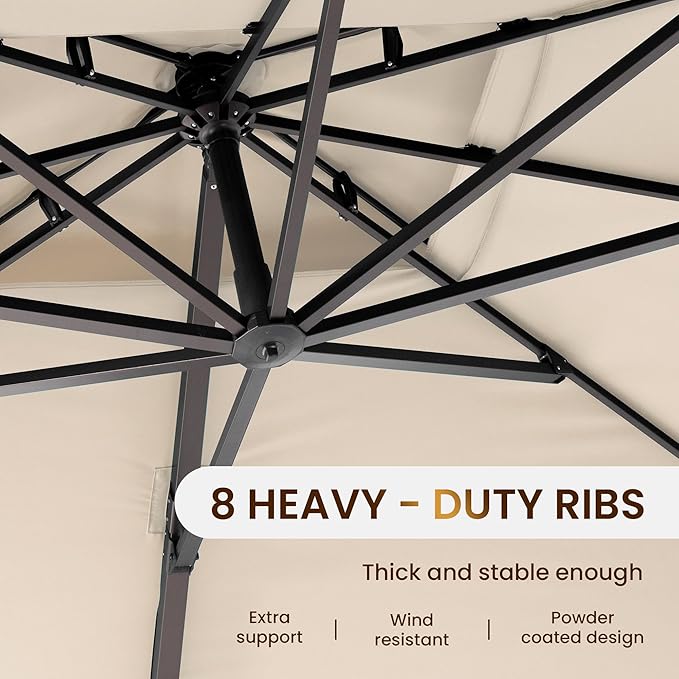 10 X 13 FT Cantilever Patio Umbrella Outdoor Heavy Duty Double Top Windproof Rectangle Offset Umbrellas with 360-degree Rotation for Pool Deck Backyard, Beige