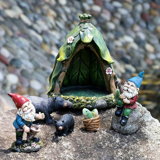 BangBangDa Outdoor Miniature Gnome Garden Kit- Fairy Houses Village Accessories Set Fishing Gnome Figurines Statue Patio Cake Topper Decor for Boy Girl Mother Girlfriend Birthday Gifts