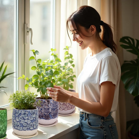 6 in Ceramic Plant Pot with Saucer,Indoor Plant Pot for Plants, Flower Pot with Drainage,Reactive Glaze Grey