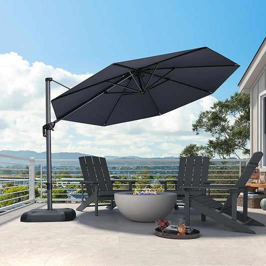 PURPLE LEAF 11 Feet Patio Umbrella Outdoor Cantilever Round Umbrella Aluminum Offset Umbrella with 360-degree Rotation for Garden Deck Pool Patio, Grey