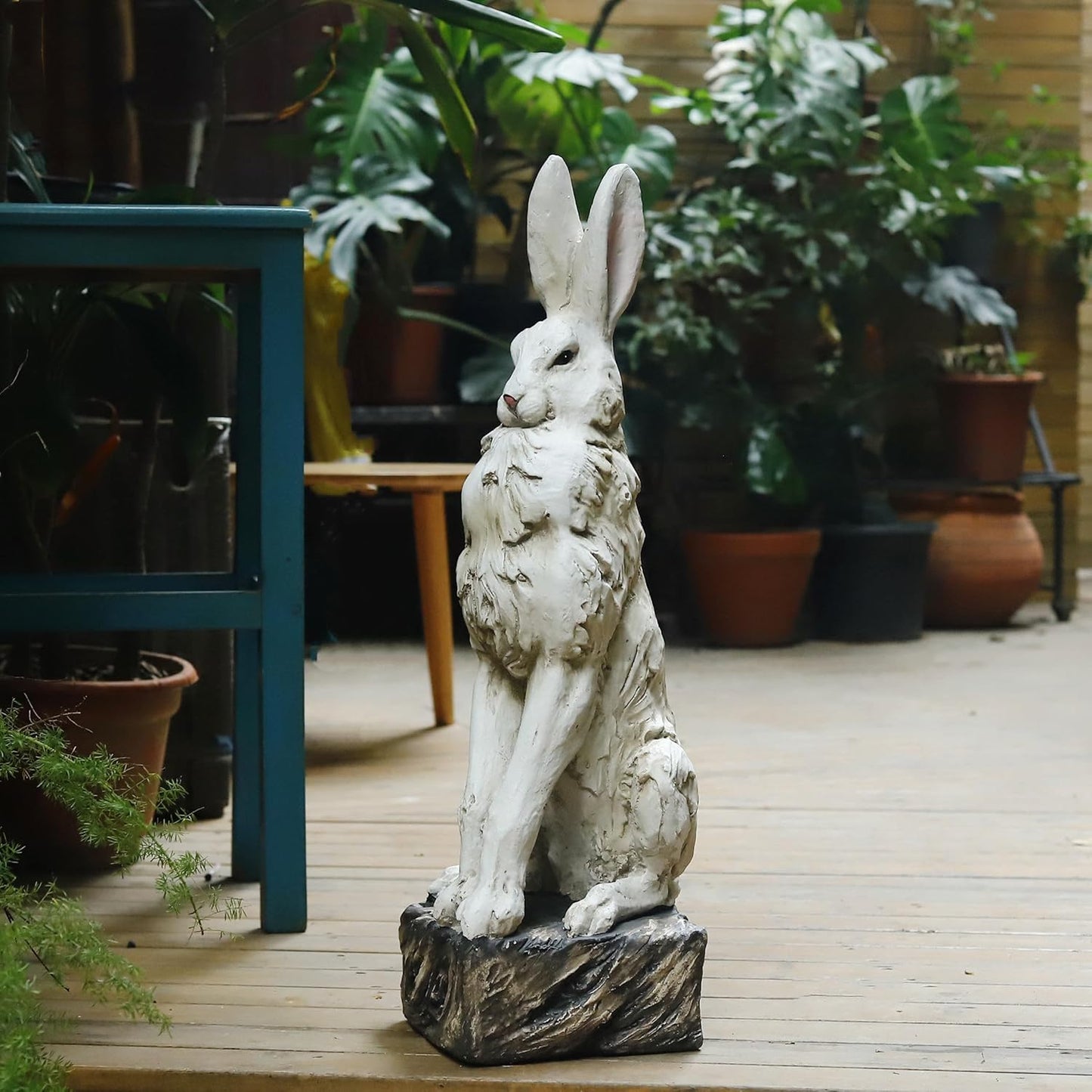 Large Size Noble Sitting Rabbit Bunny Realistic Rabbit Happy Easter Bunny Magnesium Oxide Stone Sculpture Decorations for Indoor Outdoor Garden Statue 30'' High