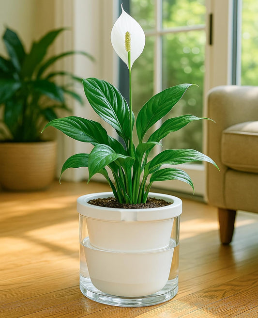 D'vine Dev 8 Inch Design Self Watering Planter for Indoor Plants, White Terracotta Pots with Cylinder Glass Cup, 37-X-C-2