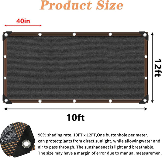 Shade Cloth 90% Sunblock Net for Garden Patio,Shade Sails -for Plants Greenhouse Outdoor Pergola Lawn, Easier to Hang Sun Protection Neting Cover for Kennel Chicken Coop, 10x12 FT