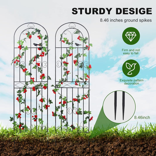 2 Pack 86.7" H x 19.7" W Metal Garden Trellis with Black Coating, Wire Lattice Grid Panel for Climbing Plants Outdoor Roses Vine Cucumbers Vegetables Flower Support