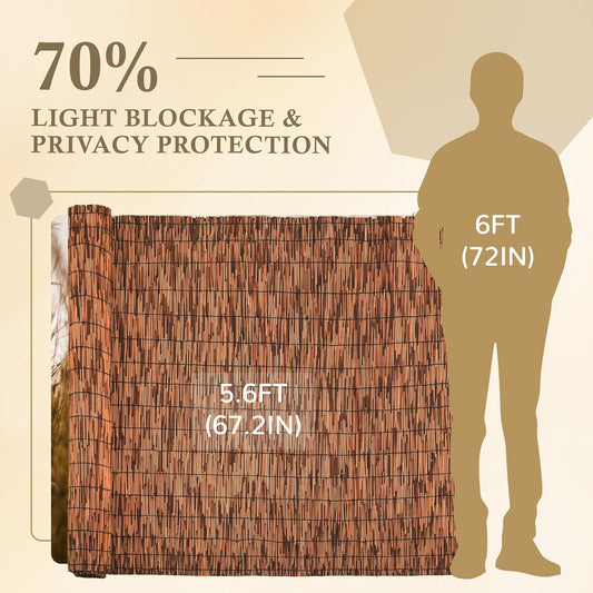 Brown 5.6FT X 16.4FT Reed Fencing Roll, Balcony Privacy Reed Shade Bamboo Fencing Garden Fence Border, Wind Block Sunshade Fence Screen for Outdoor Yard Patio Flower Bed Edge