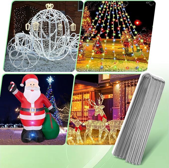 8 Gauge Landscape Staples, FUIJOL 8 Inch Heavy Duty U-Shaped Landscape Stakes, 50 Pack Galvanized Garden Staples for Weed Barrier Stakes, Ground Cover, Irrigation Tubing, Fence (50)