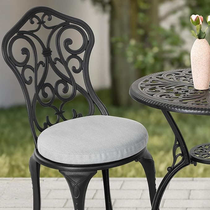NUU GARDEN 3 Piece Outdoor Bistro Table Set, All Weather Cast Aluminum Patio Bistro Sets Patio Table and Chairs Set of 2 with Umbrella Hole for Yard, Garden, Balcony, Black
