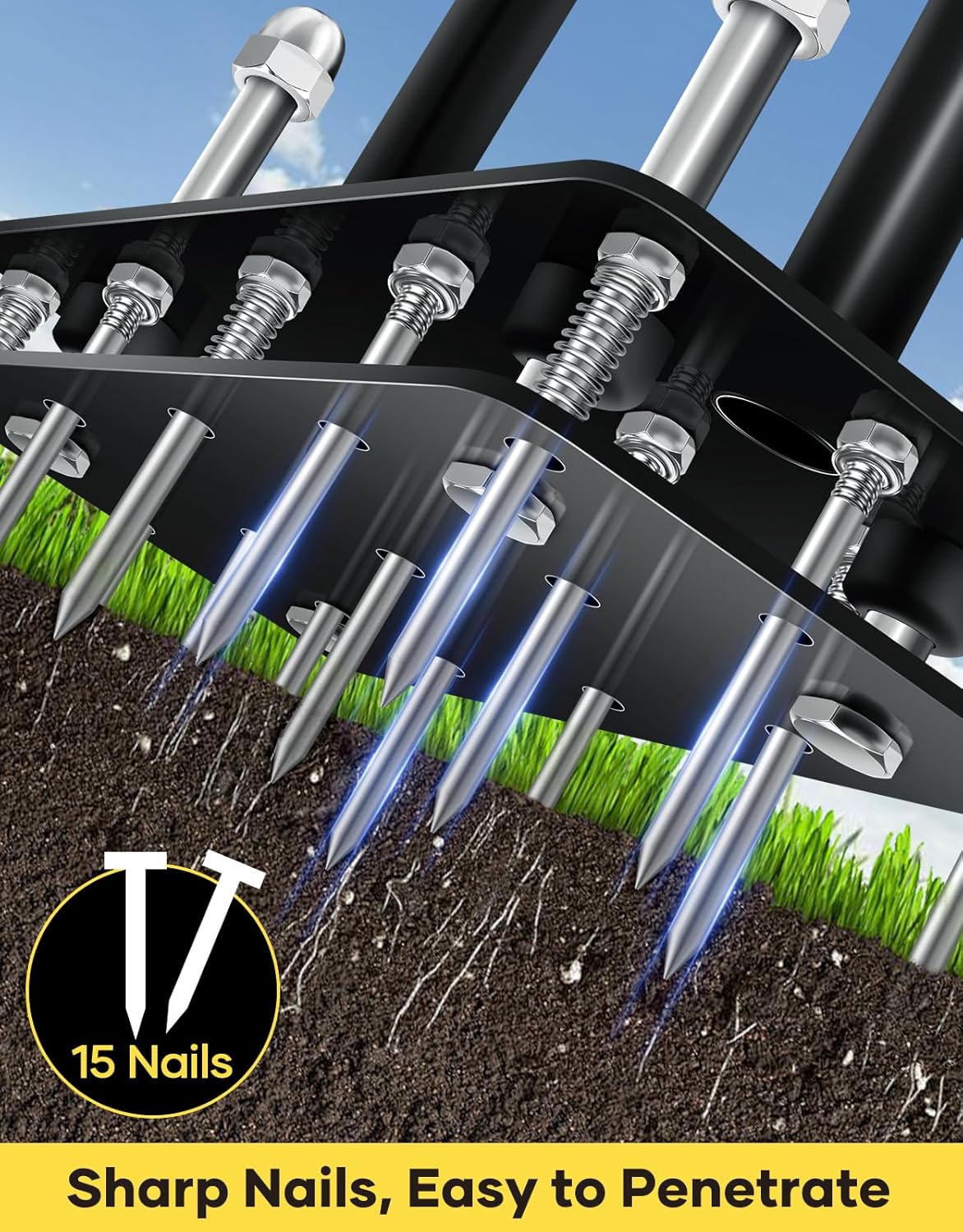 Lawn Aerator Tool, Manual Metal Spike Aerator Lawn Tool with Spring Base, Automatic Leaf and Dirt Cleaning, Grass Aerator for Lawn Care, Soil Loosening, Yard Aerating, Garden Tool