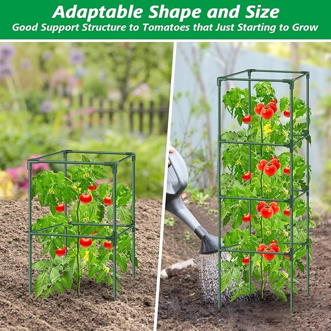 6Pack Tomato Cage, 57*15.4*15.4 Inches Garden Tomato Cages Plant Support Square Pole, Heavy Duty Steel Plant Tower Stakes,Cherry Tomato Trellis Cucumber for Climbing Vegetables Flowers Fruits-Green