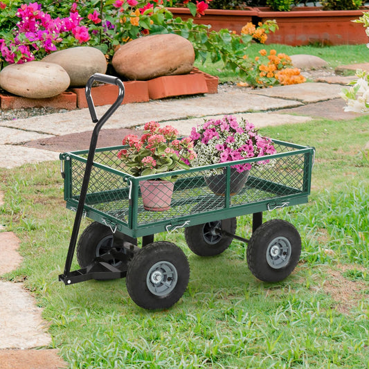 FDW Garden Cart Streel Heavy Duty 500 LBS Capacity,Utility Cart Wagon with Removable Sides and 180°Rotating Handle for Yard, Lawn and Garden Hauler (Green)