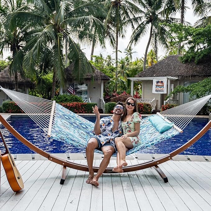 Lazy Daze Hammocks 12FT Quilted Fabric Hammock with Soft Pillow, Double 2 Person Tree Hammock with Spreader Bar for Outdoor Outside Patio Garden Yard Pool Beach, 450lbs Capacity