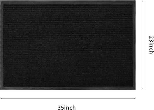 fani Heavy Duty Large Outdoor Indoor Entrance Black Doormat Waterproof Low Profile Entrance Rug Front Door Mat Patio Anti-Skid Rubber Back, 23x35 inch (Black)