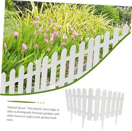 2pcs White Garden Decorative Fence with Ground Plugs Weather-Resistant Courtyard Picket Fence for Kindergarten Christmas Tree Decoration Outdoor Landscape Border