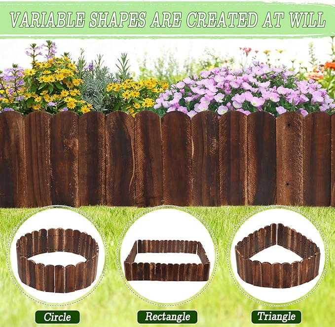 Wood Garden Edging 3 Pack 5.9" H × 47" L Flexible Wooden Garden Fence, Decorative Landscape Edging Border for Flower Beds, Lawns, Pathway, Yard