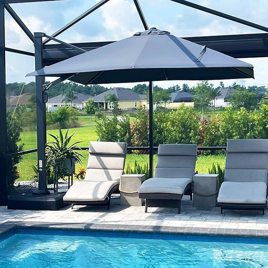 PURPLE LEAF 10 FT Square Patio Umbrella Large Outdoor Aluminum Offset Umbrella with 360-degree Rotation Cantilever Umbrella for Garden Deck Backyard Pool, Grey