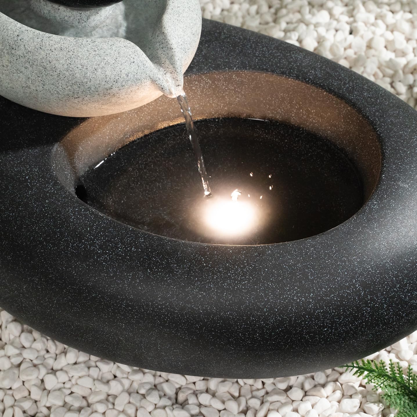 13.39" H Outdoor Water Fountain Made with Eco-Friendly Recyclable Materials, Polyethylene Rock Waterfall Outdoor Fountain, Garden Decor with LED Light & Pump for Patio, Backyard (13.39")