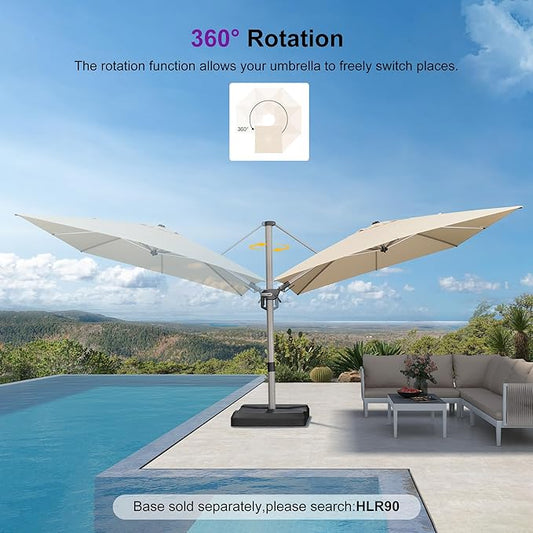 PURPLE LEAF 9' X 12' Left-right Tilting Patio Umbrella Outdoor Swivel Cantilever Umbrella Aluminum Offset Umbrella with Champagne Frame and 360-degree Rotation for Garden Deck Pool, Beige