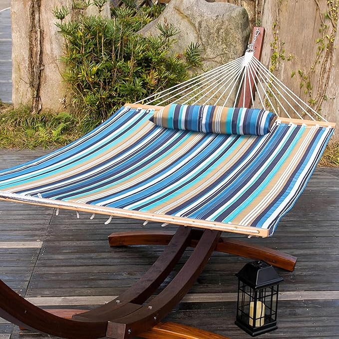 Lazy Daze Hammocks 12 FT Quilted Fabric Double Hammock with Spreader Bars and Detachable Pillow, 450lbs Weight Capacity