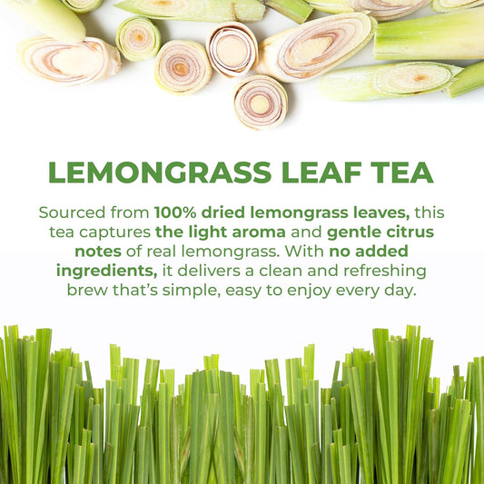 LeafLea 80 Premium Lemongrass Tea Bags, Natural Herbal Lemongrass Leaves, Te de Limoncillo for Digestion Support, Light & Soothing Taste, Caffeine-Free, Sugar-Free, Vegan, Individually Wrapped