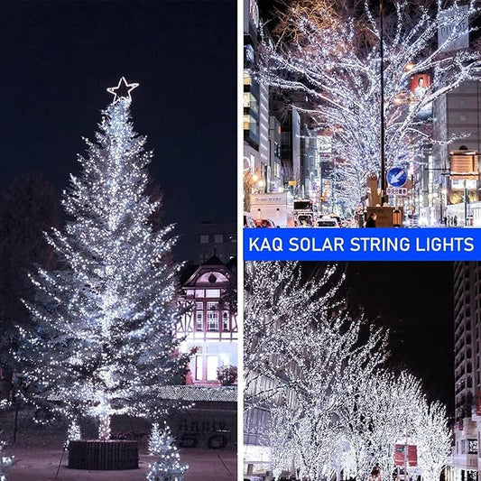 Upgrade 4Pack 400LED Solar String Lights for Outside, 132FT Solar Christmas String Lights Outdoor with 8 Modes, IP65 Waterproof Outdoor Twinkle Light, Garden Xmas Tree Christmas Decoration, Cool White