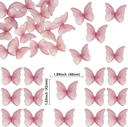 Ephlyn 48Pcs Edible Butterfly Cupcake Toppers Cute 3D Butterfly Cake Picks for Butterfly Theme Baby Shower Bridal Shower Boys Girls Birthday Party Cake Decorations Supplies Pink
