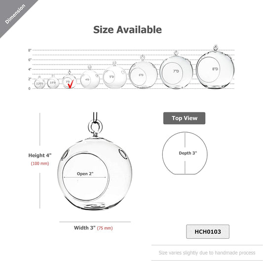 WGV Hanging Terrarium Globe, Width 3", Height 4", DIY Air Succulent Planter, Clear Glass Vase Orb with Flat Bottom, Candle Holder for Windowsill Outdoor Garden Decor, 6 Pieces Bulk