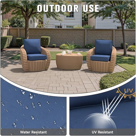 Outdoor Chair Cushions 23" x 24" x 4", Patio Deep Seat Replacement Cushions Set with Zippered Removable Cover, Weather-Resistant Olefin Fabric for Garden Chair Sofa Couch, Set of 2, Blue