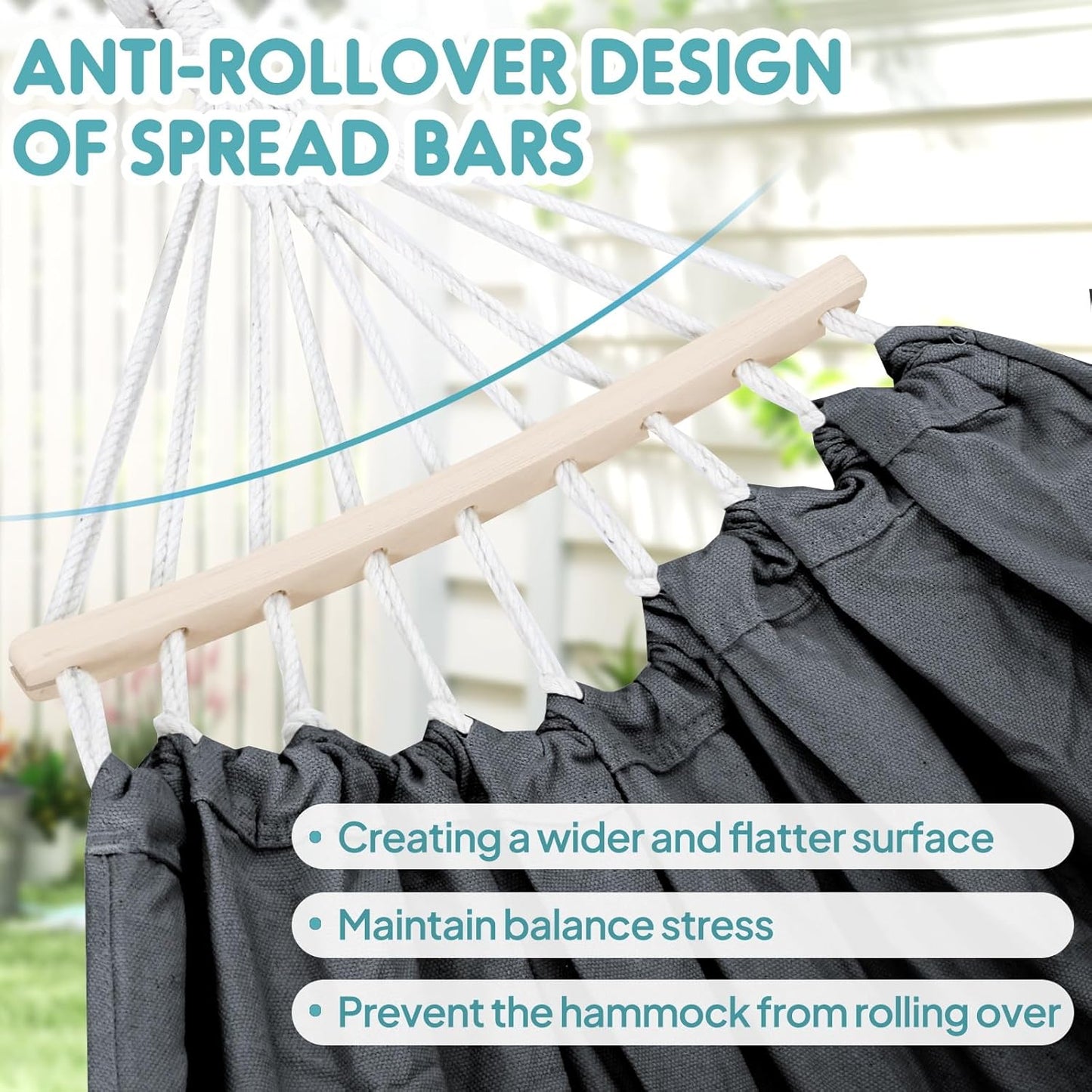 Anyoo Garden Cotton Hammock Comfortable Fabric Hammock with Spreader Bar Sturdy Hammocks Up to 450lbs Portable Lightweight Hammocks with Travel Bag for Camping Outdoor/Indoor Patio Backyard