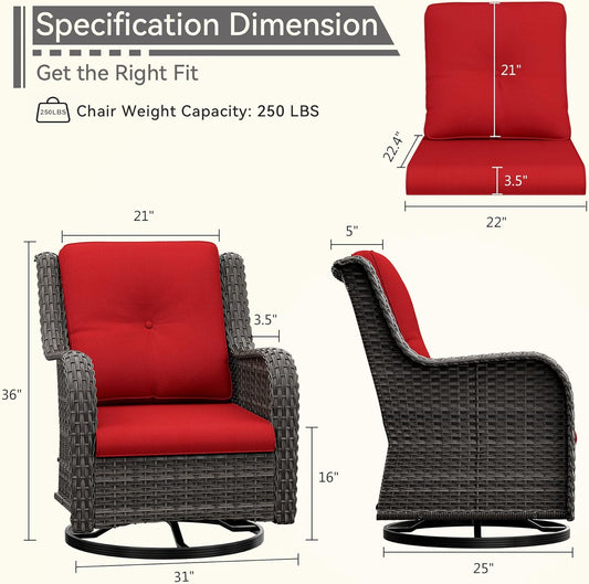 Outdoor Swivel Rocker Patio Chairs Set of 2 - Outdoor Wicker Patio Conversation Sets 2 Pieces with Olefin Fabric Cushions Suitable for Backyard Deck and Porch, Red