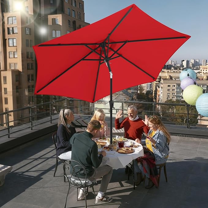 FLAME&SHADE 10ft Patio Umbrella - Outdoor Umbrella with 6 Sturdy Ribs, Push Button Tilt and Crank, UV Protection Table Market Umbrella for Pool, Porch,Garden, Deck, Backyard (Red)