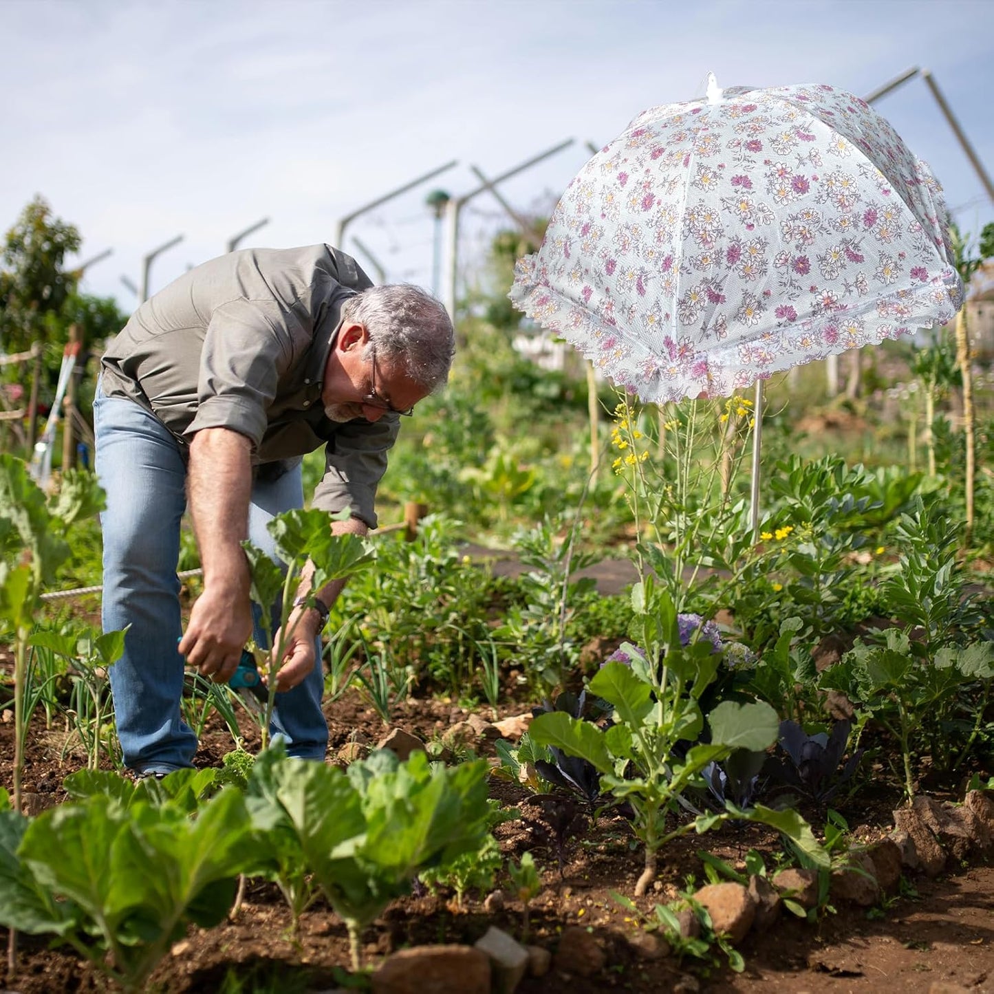TIMSO Adjustable 3 Pack Plant Shade Umbrella for Outdoor Garden - Sun Protection Cloth & Umbrella for Plants, Potted Plants, and Garden Beds