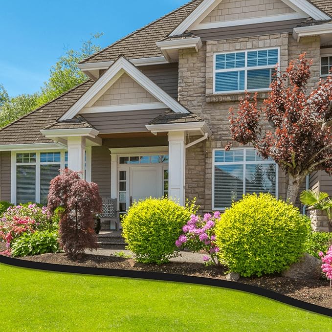 Landscape Edging, 90' 2" Tall Garden Edging with Scissors, Lawn Edging with 108 Garden Spikes and 5 Connectors, Heavy Duty PP&PE Material Edging for Landscaping, Garden, Lawn, Black