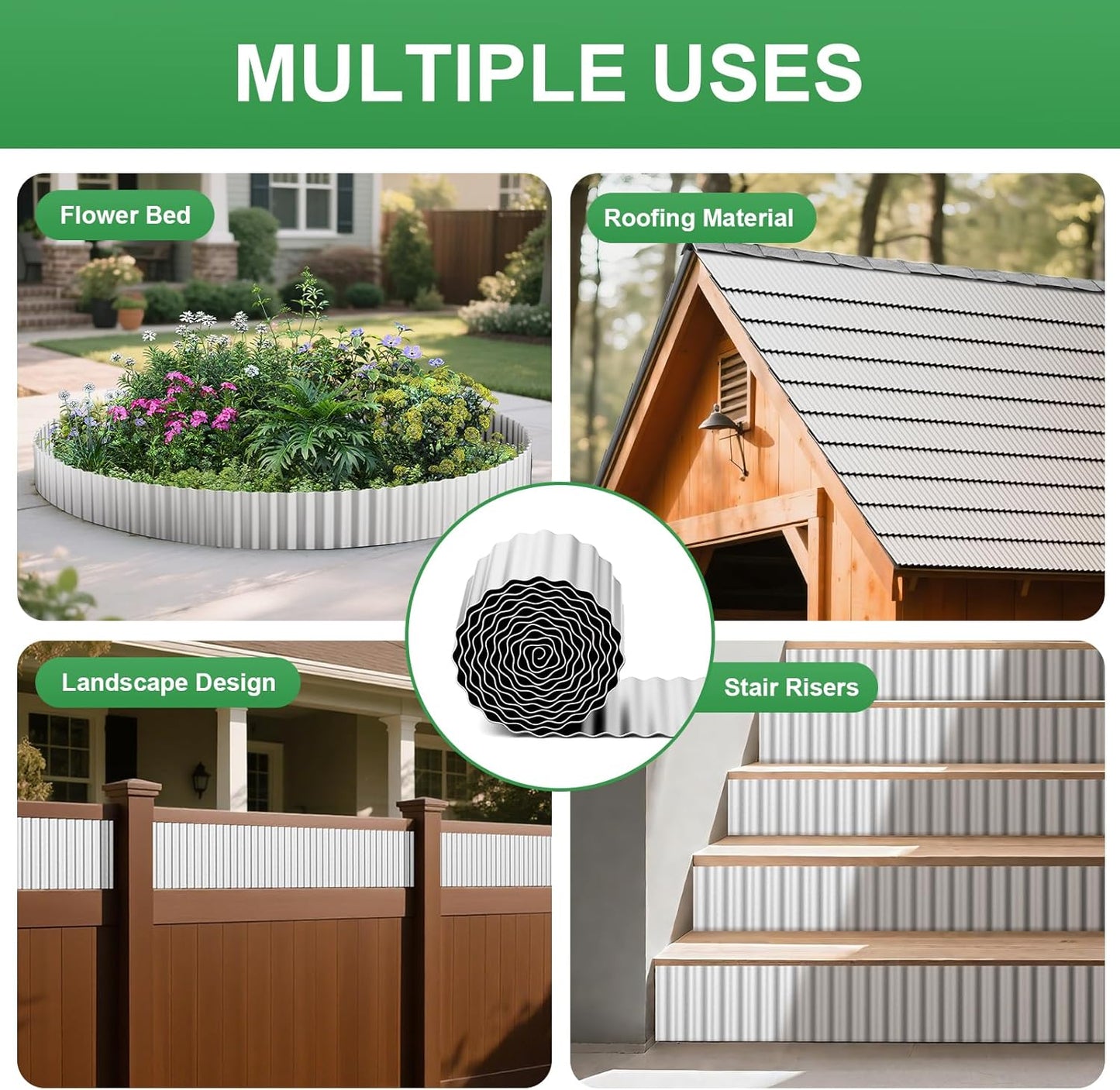Corrugated Metal Garden Edging, 5''×25Ft Steel Landscape Edging Border, Flower Bed Edging Borders, Metal Lawn Edging for Landscaping, Garden, Pathway, Lawn, Flower Bed, Garden Bed (Silver)