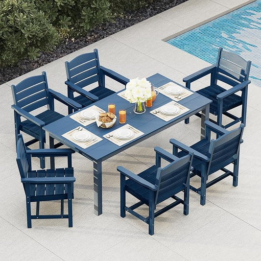 Poly Lumber Patio Dining Chair Set of Two, HIPS Outdoor Ladder Back Chair, Weather Resistant (Navy Blue, 2 Piece)