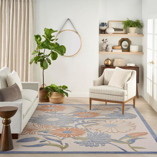 Nourison Home Aloha Beige Multicolor 9' x 12' Area Rug - Easy Cleaning, Non Shedding, Bed Room, Living Room, Dining Room, Kitchen (9' x 12')