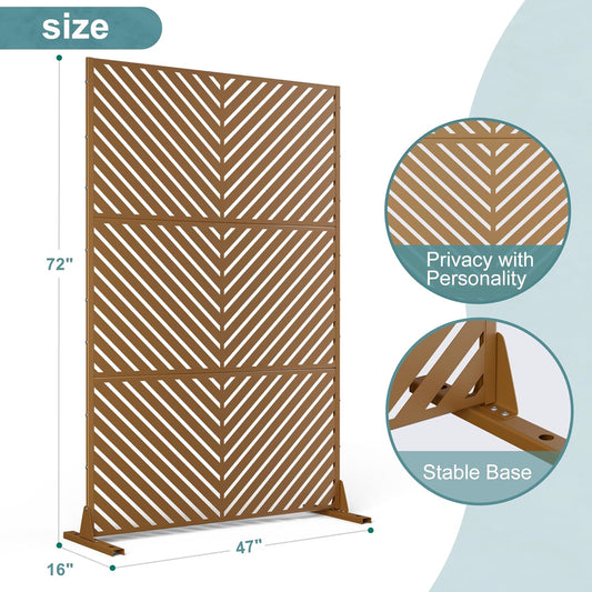 Metal Privacy Screen Outdoor Freestanding Privacy Wall Panels and Decorative Patio Dividers,Crafted from Steel with Sun-Proof Design, Ideal for Patio, Deck, Garden,72" H×47" L,(Brown&Parallel